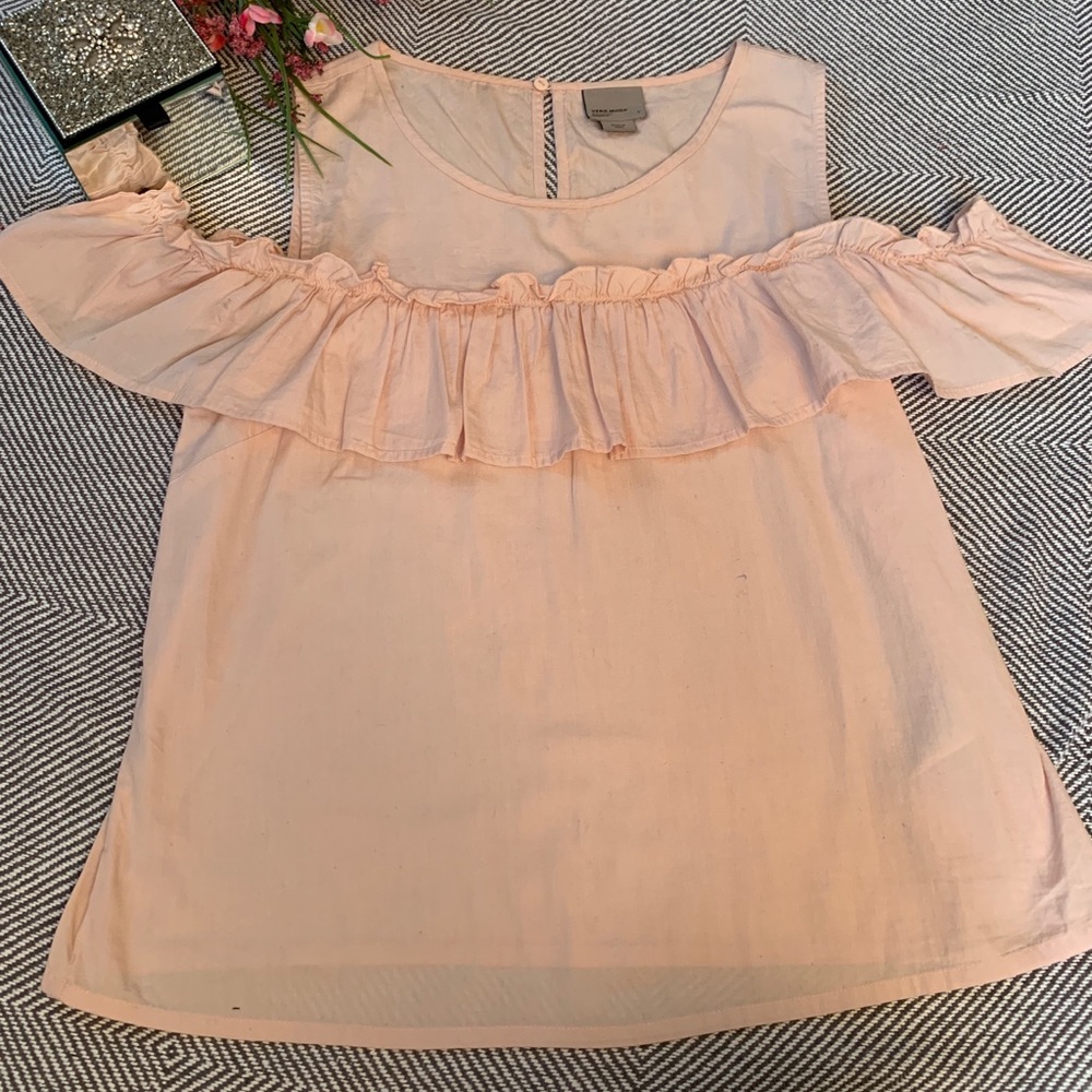 Pink Cold Shoulder Top with Ruffles